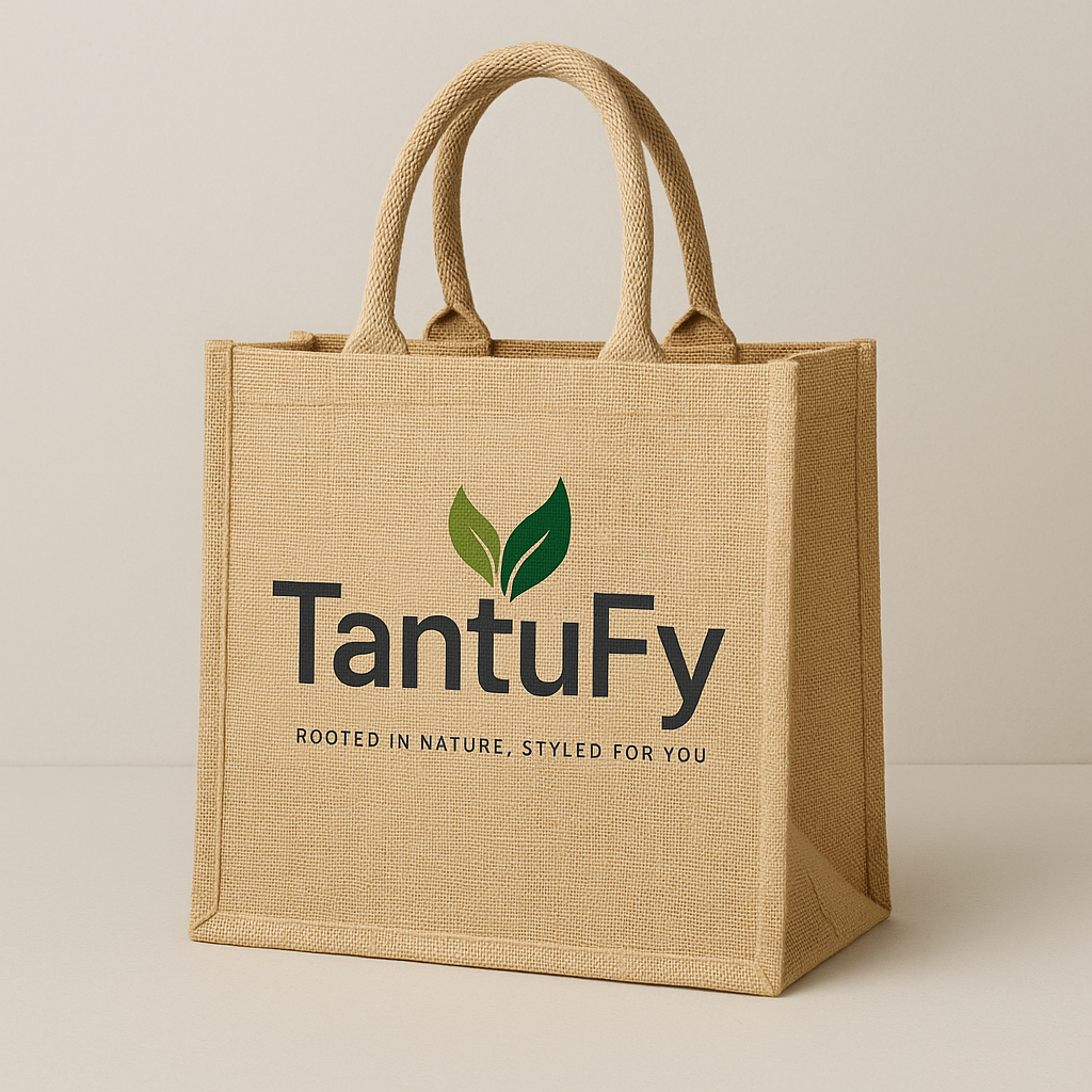 TantuFy Eco-Friendly Reusable Jute Shopping Bag with Zipper | Multipurpose Tote for Grocery, Travel & Daily Use | Durable, Stylish & Sustainable - 1 Nos